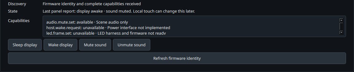 Actual Windows companion connection controls from the first increment, showing display sleep/wake and audio mute buttons.